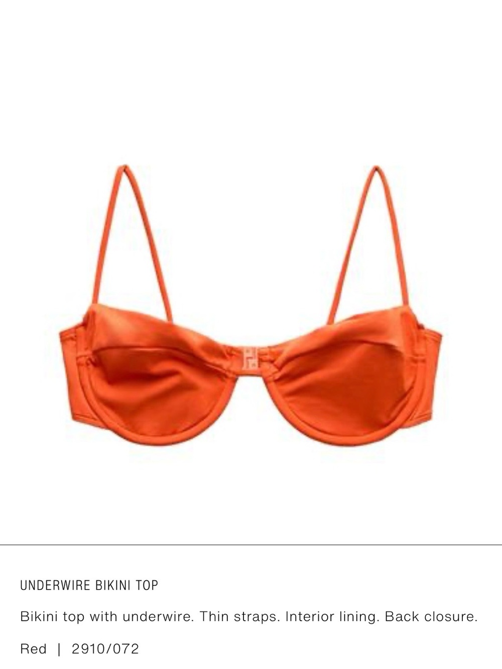 Underwire Bikini Top in Bright Orange Red